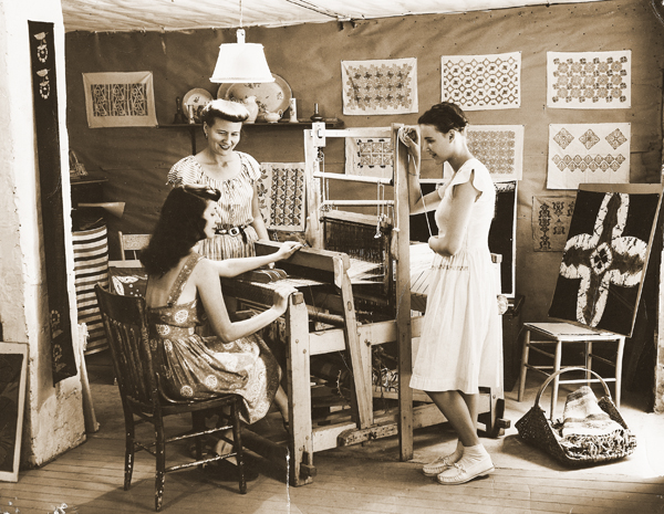 Elsie Bates Freund teaching weaving with a traditional loom
